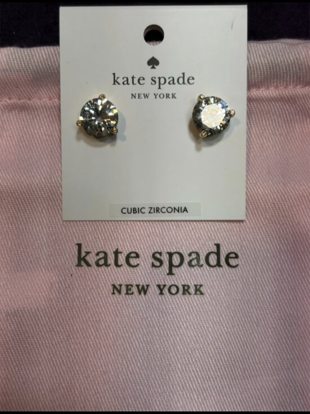 kate spade Clear Crystal Cubic Zirconia Stud Earrings & Dust Bag